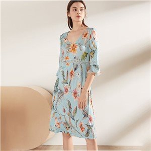 Baju Tidur Sutera 100% Floral Print Wanita